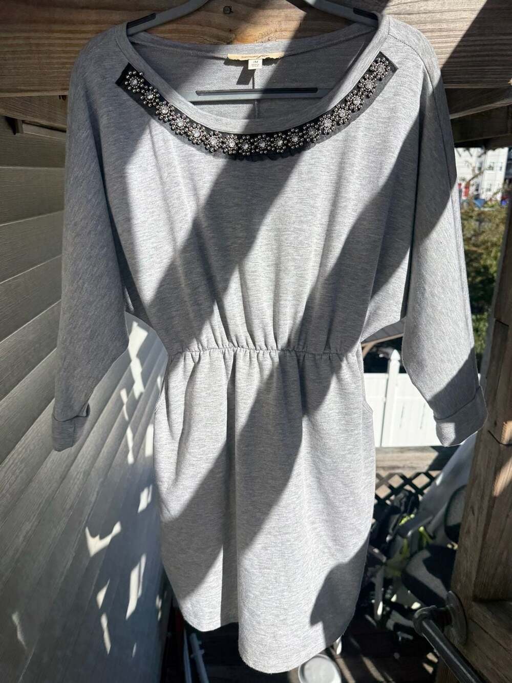 Vintage Francesca's Free Dress Size M Gray Beaded Neckline